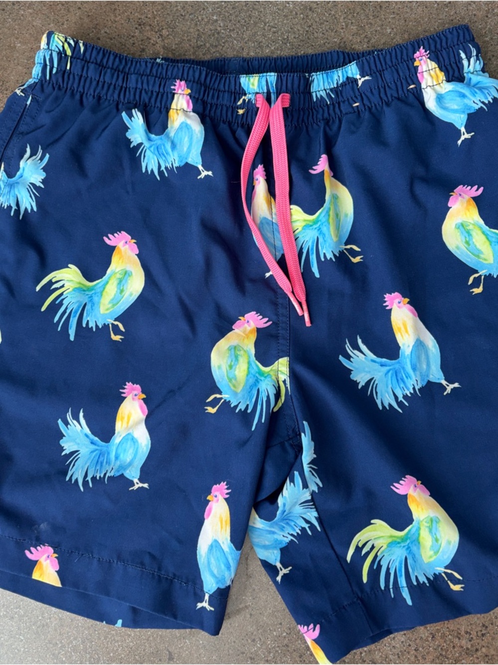 Men's Navy Rooster Print Swim Shorts - Chubbies size small 7inch inseam